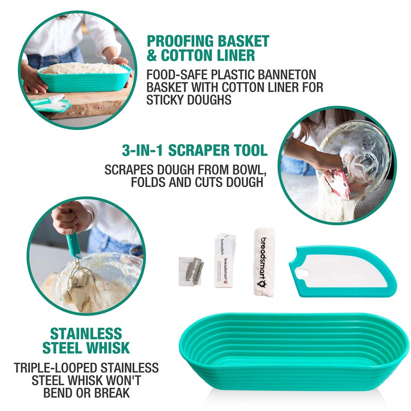 Breadsmart Artisan Bread Making Kit - 5PC Sourdough Bread Baking Supplies Set - Lame, Scraper, Whisk, Banneton Bread Proofing Basket & Cotton Liner - Image 3
